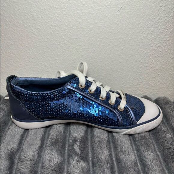 Coach Women's EUC Navy Blue Sequin Sneakers with white trim. Size 6 - Picture 10 of 15